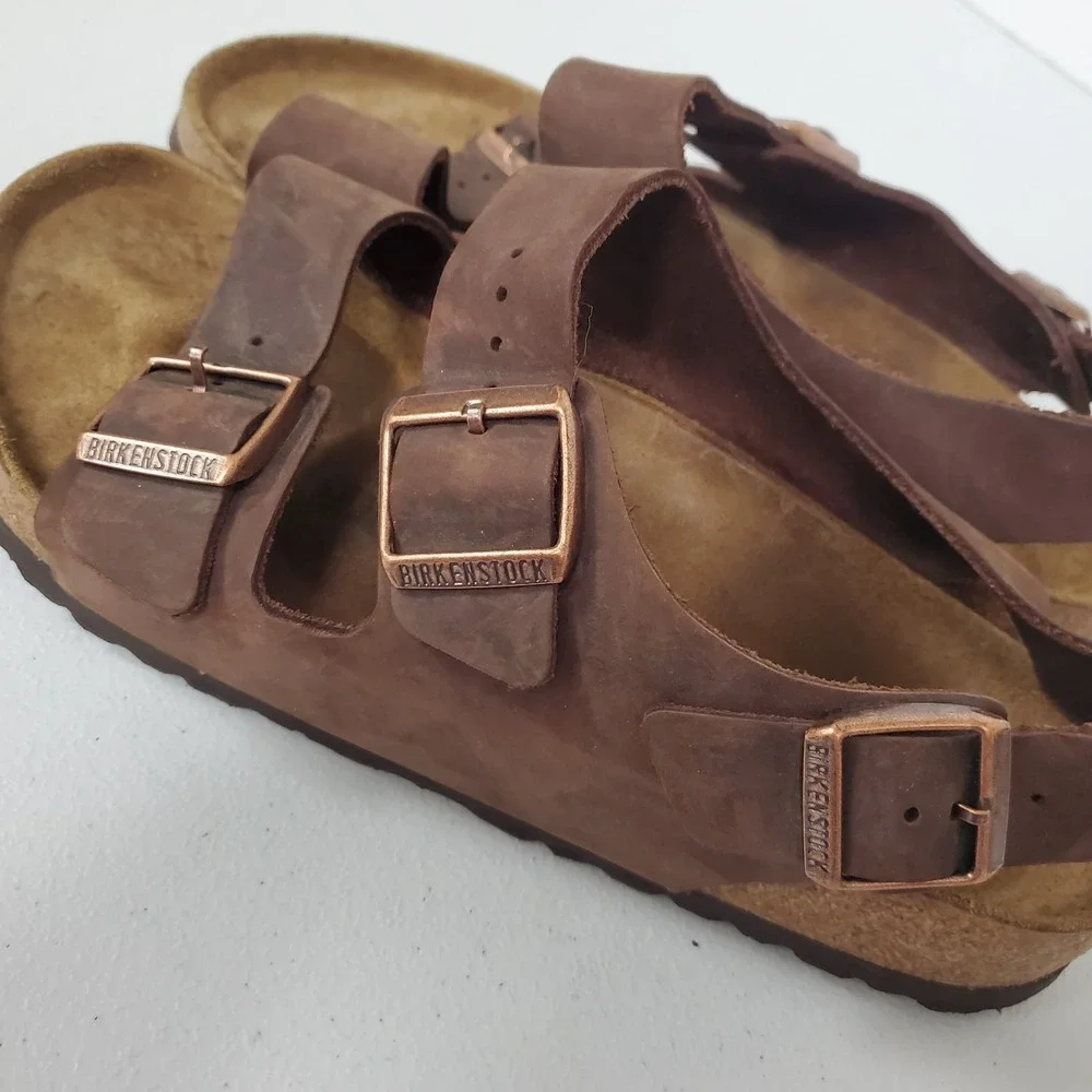 Birkenstock Mens Milano Three Strap Sandal Size 42 EU 9 US Brown Leather Comfort
